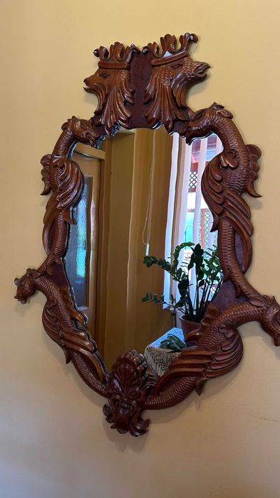 Oglinda lemn masiv sculptata manual