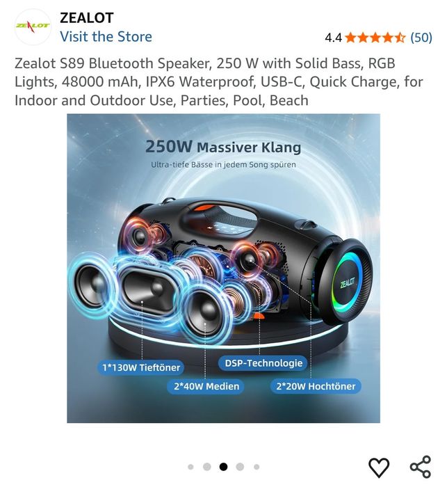 Zealot s89 250w Party Bluetooth Тонколона