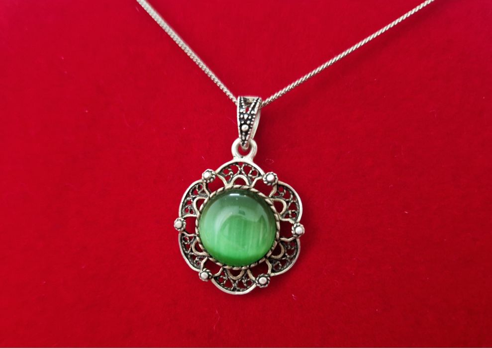 AG186, set argint 925,nou/marcat, piatra ochi pisica