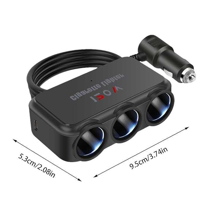 Разклонител за запалка 12V/24V – 3 гнезда, 1x Type-C, 1x USB, 120W