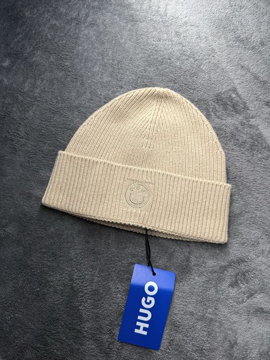 Hugo Blue Xafon tonal logo caciula unisex mix lana culoare bej noua