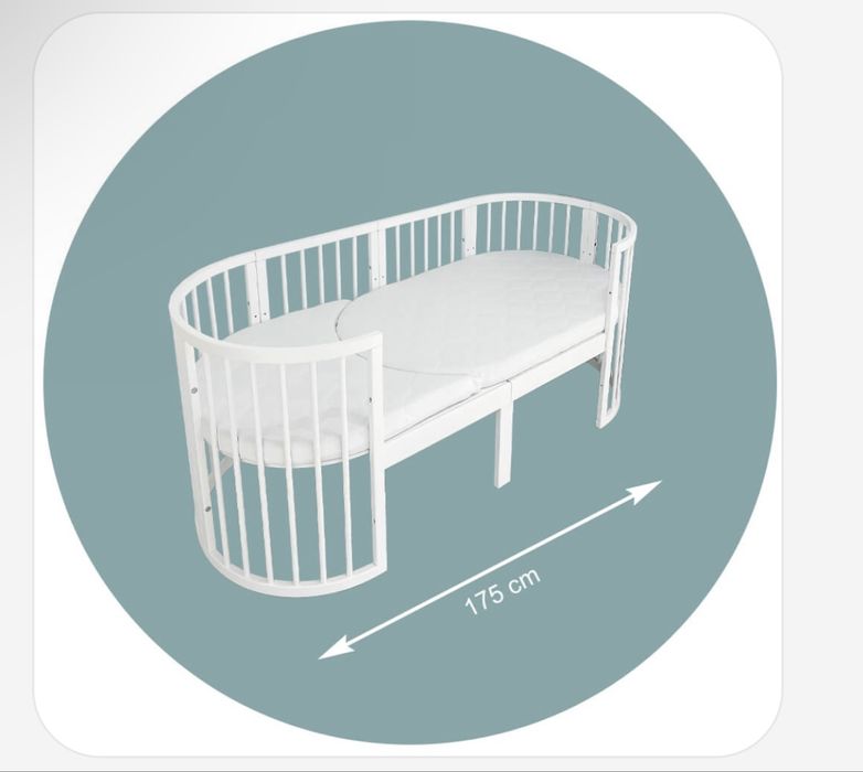 Pătuț 9 in 1 oval lemn alb