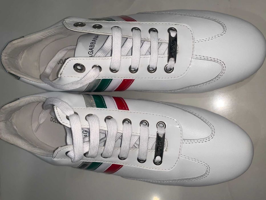 Оригинални мъжки кецове  D&G Dolce Gabbana бели с италиански ленти 45
