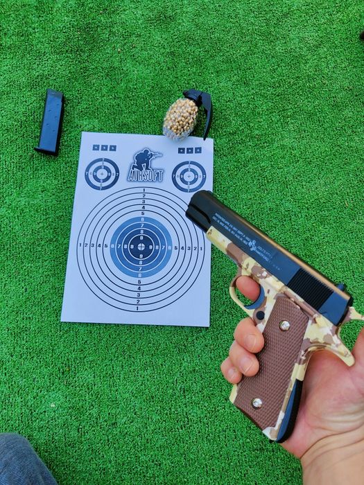 Pistol cu bile copii construcție solidă aluminiu și plastic abs , propulsie arc , manual / bile incluse 500buc