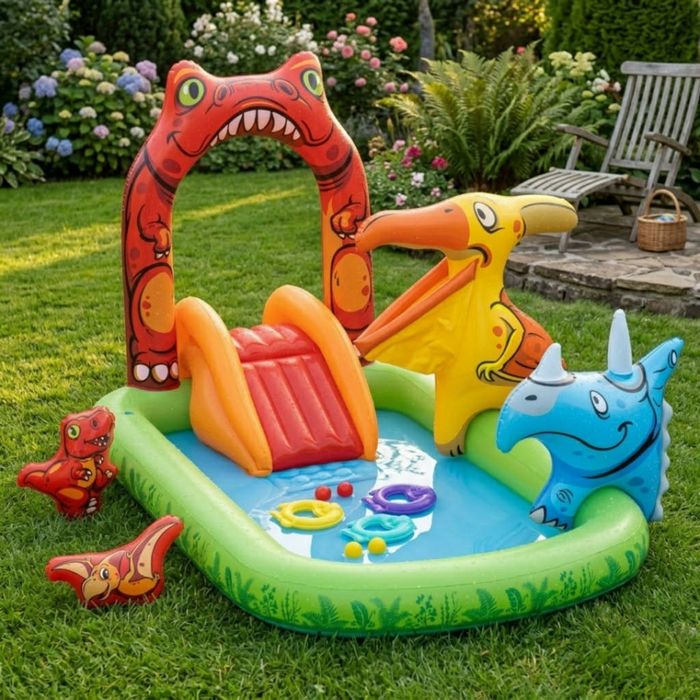 Водна площадка Bestway Jurassic 53160 – Детски мини аквапарк с пързалка и пръскачки!