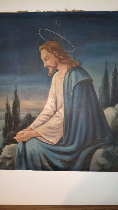 Iisus în rugă pe Muntele Ghetsimani–Pictură în Ulei pe Pânză,Semnată