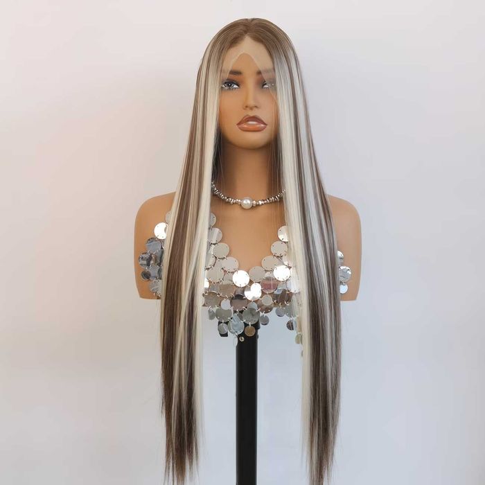 Лейс фронт перука 80 см русо-кафяв микс - синтетична 13х4 Lace Front