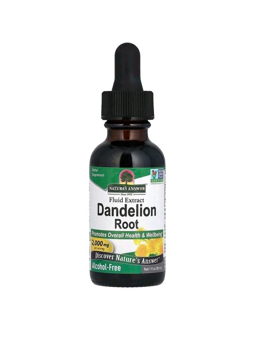 Dandelion root жидкий экстракт, корень одуванчика, без спирта, 2000 мг