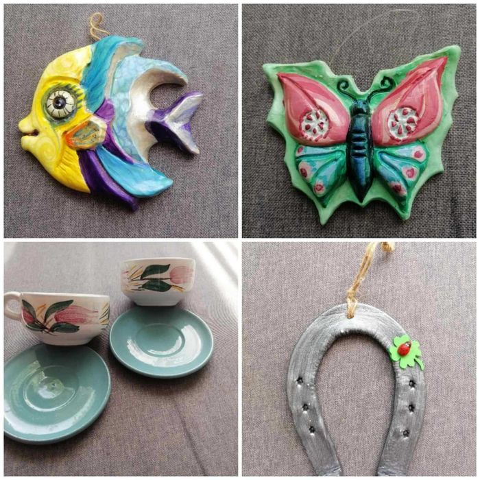 Сувенири от бяла и кафява керамика.