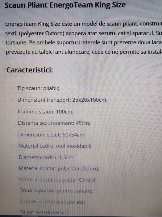 Scaun pliant pescuit sau camping Energoteam King Size