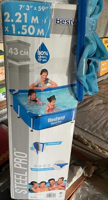 Piscina cu cadru metalic Bestway Pro 56401, supraterana, dreptunghiulara, 221 x 150 x 43 cm + Bonus: piscina Elefant