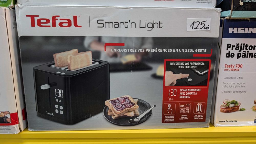 Prăjitor de pâine Tefal Smart'n Light TT640810, 2 felii, Display digital, 7 trepte rumenire,