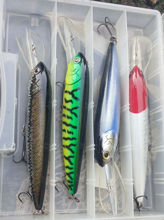 Set de  voblere adâncime (Deep Diver) pentru știucă / șalău / somn + cutie modele cu barbetă lungă (inclusiv mărci precum D.A.M. Deep Runner)