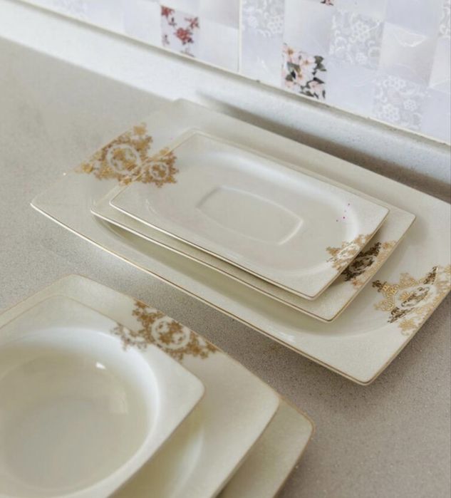 Set complet de porțelan Schafer Bone Porcelain – alb cu detalii aurii