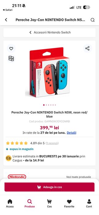 Pereche Joy-Con NINTENDO Switch NSW NOI / 3 Buc