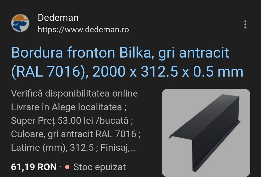 Bordura fronton Bilka gri 7016