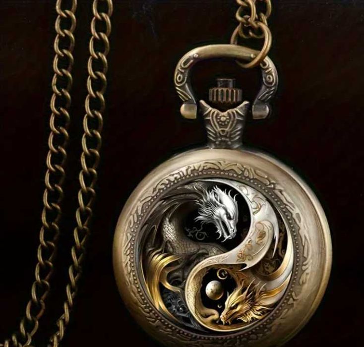 Винтажные Карманные Часы с Драконом и Луной