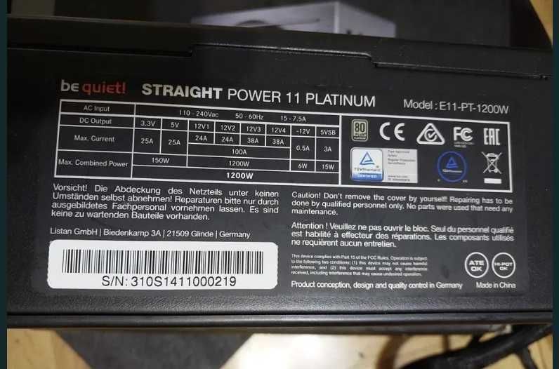 1200W 80+Platinum - BeQuiet Straight Power 11, Cooler Master V1200