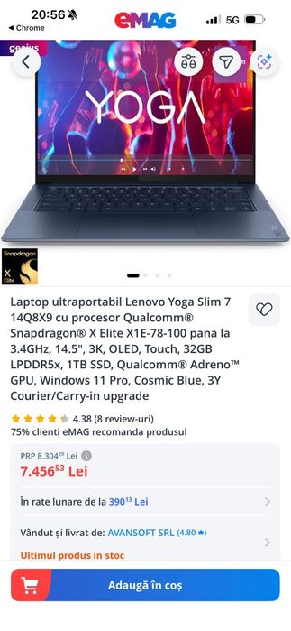 Laptop 2025 Lenovo YOGA 7 14 inch OLED3K Touchscreen 32GB DDR5 Snapdra