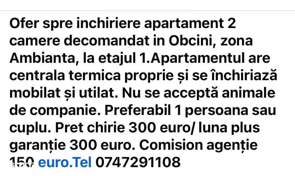 inchiriere aartament  2 camere decomandate
