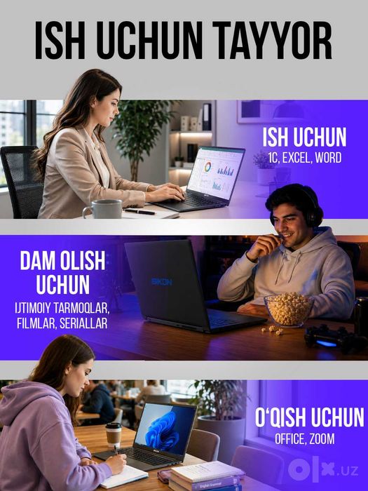 Noutbuk BIKON ofis, uy, o‘qish va ish uchun, Windows o‘rnatilgan
