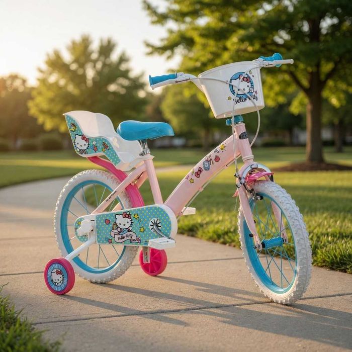 Детски велосипед Hello Kitty/ Bluey 16" с помощни колела, кошница и столче за кукли
