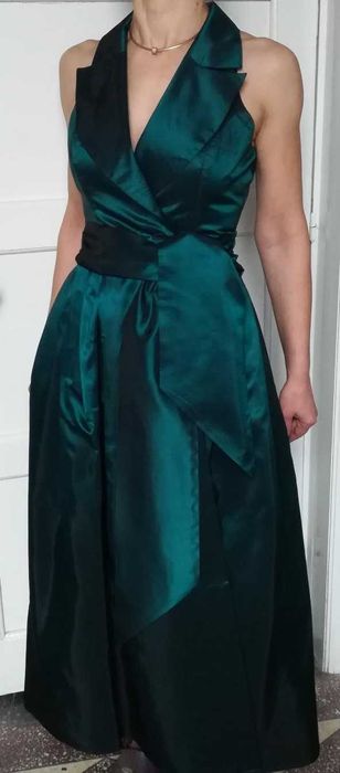 Rochie lunga tafta verde smarald ocazie