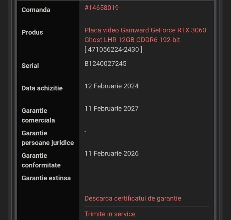 Placa video RTX 3060 12 GB 192bit