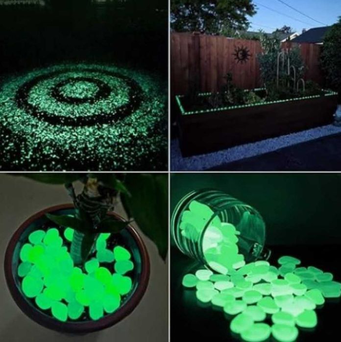 Светещи, декоративни, цветни градински камъни 100 бр.