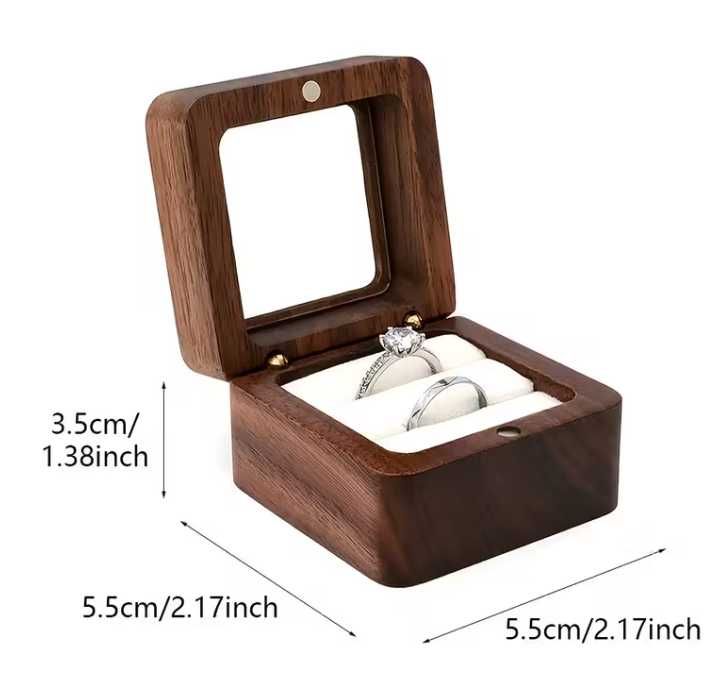 Булчинска кутия за халки и пръстени  дървена прозрачен капак за сватба