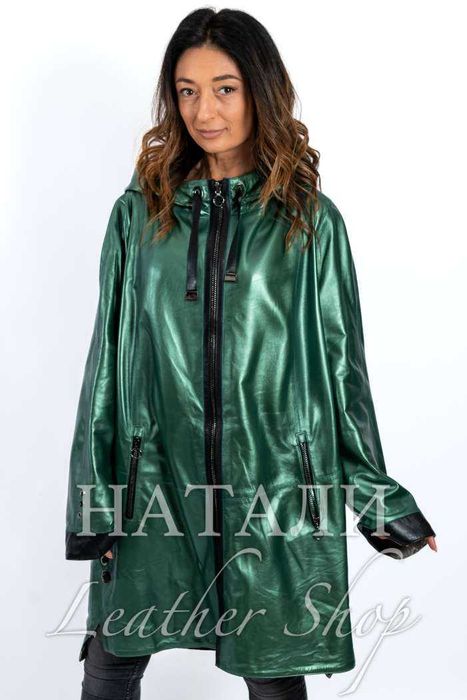 Дамско кожено манто Жизел Green Neon