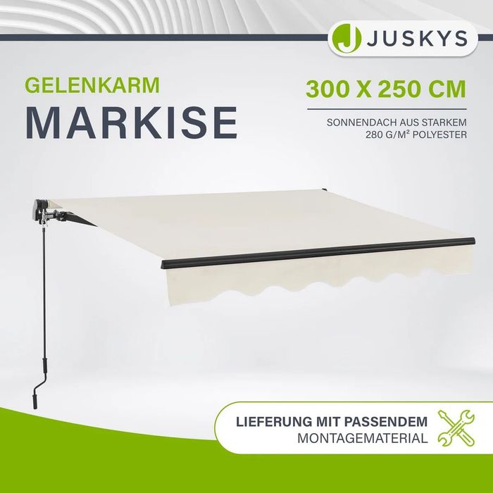 Jaluzea Retractabilă cu Braț Articulat Juskys 300x250 cm (Bej, Protecție UV40+)
