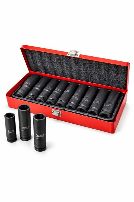 Set tubulare impact lungi 1/2 10-24 mm CR-MO 10 piese cutie metalica