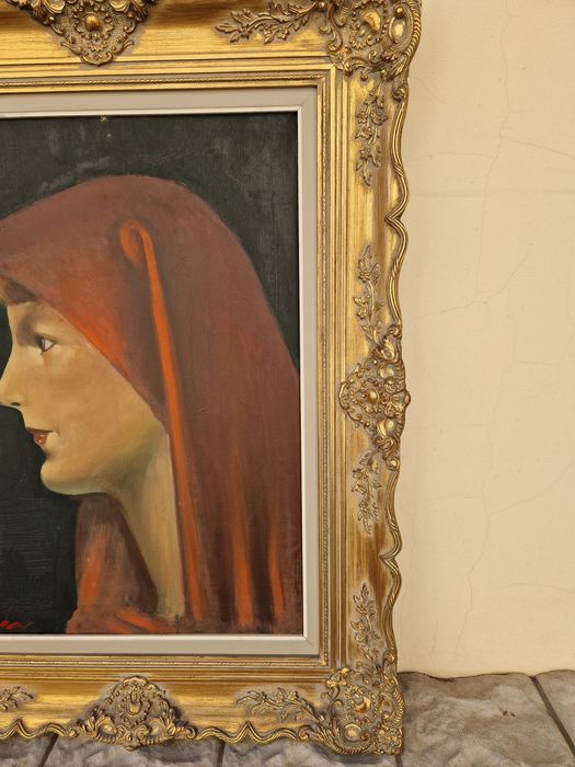 Портрет масло антикварен авторски платно голям