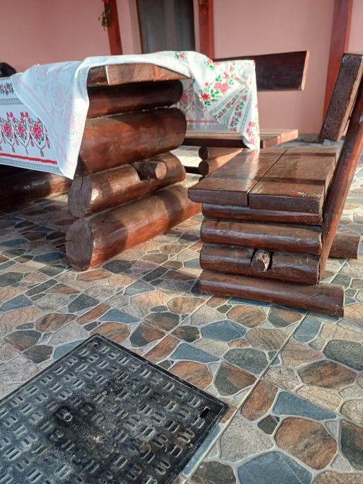 Masă rustică din bile pentru terase sau foișor. 200×80