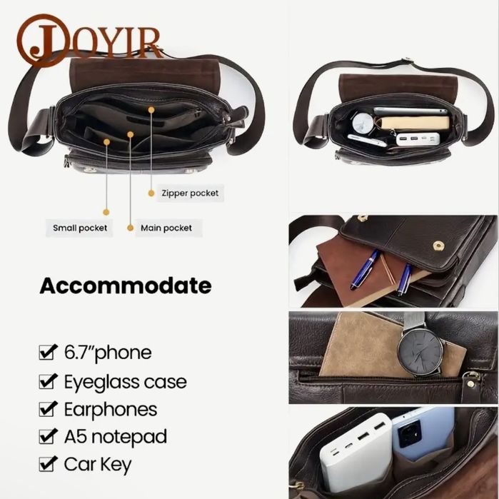 Мъжка творческа чанта за през рамо /Черна и Кафява кожа -10% Промоция!