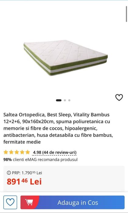 Vand saltea ortopedica Best Sleep 90x160x20 cm