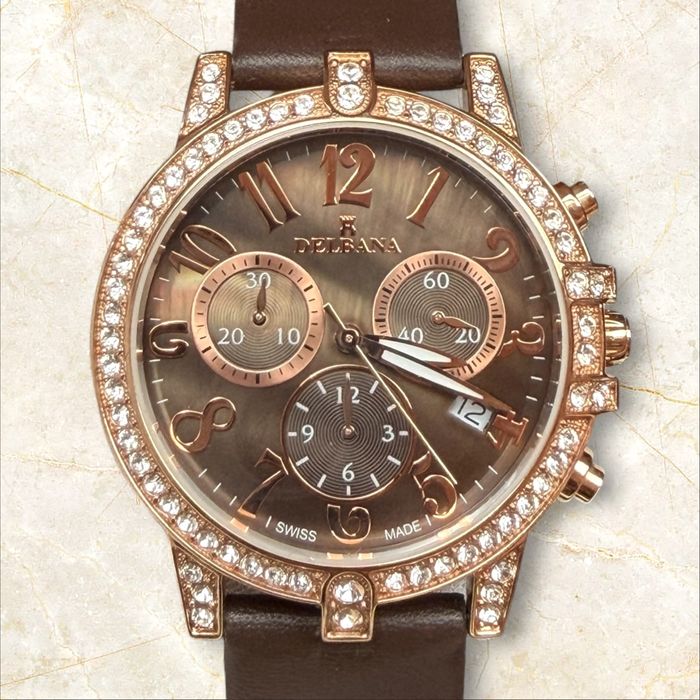 Delbana Swiss Made Chronograph Rose Gold / Brown - Чисто Нов (Пълен Комплект)