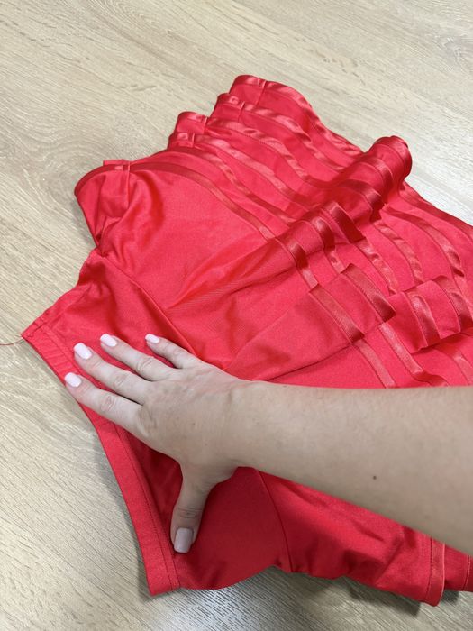 Червена пола за танци с волани Aita (Румба, ча ча, самба)