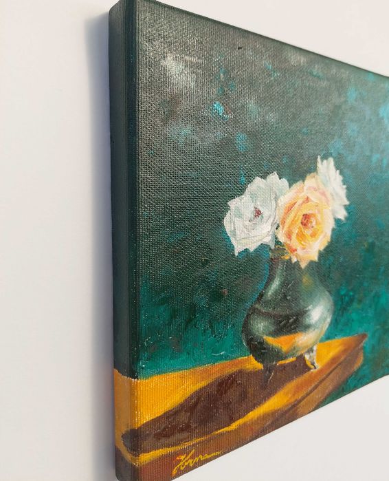 Tablou ulei pe pânză, trandafiri,flori ,cadou