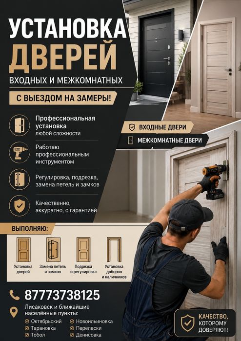 Установка входных,межкомнатных дверей.