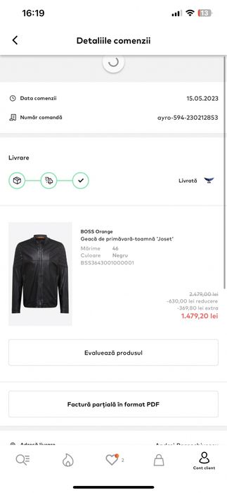 Geaca de piele Boss orange