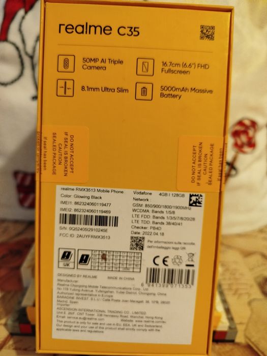 Realme c35 la cutie,încărcător,cablu și huse, smartwatch KE 3