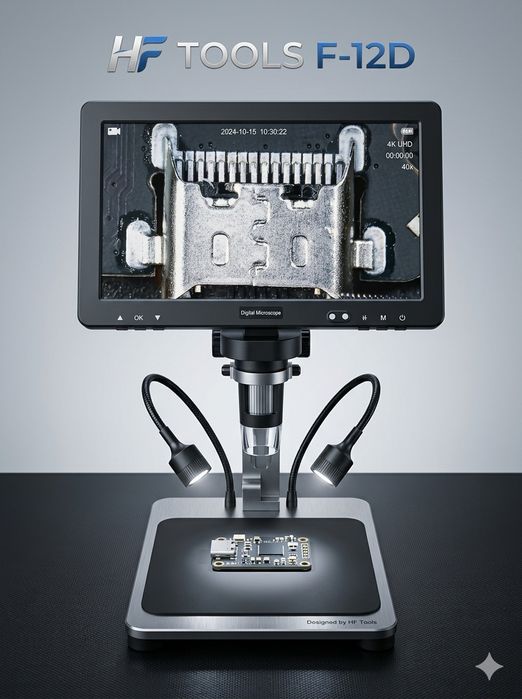 Цифровой микроскоп HF Tools F-12D 10.1" IPS для ремонта телефонов и пл