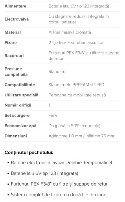 Baterie Baie  Electronica Lavoar Delabie Tempomatic 4