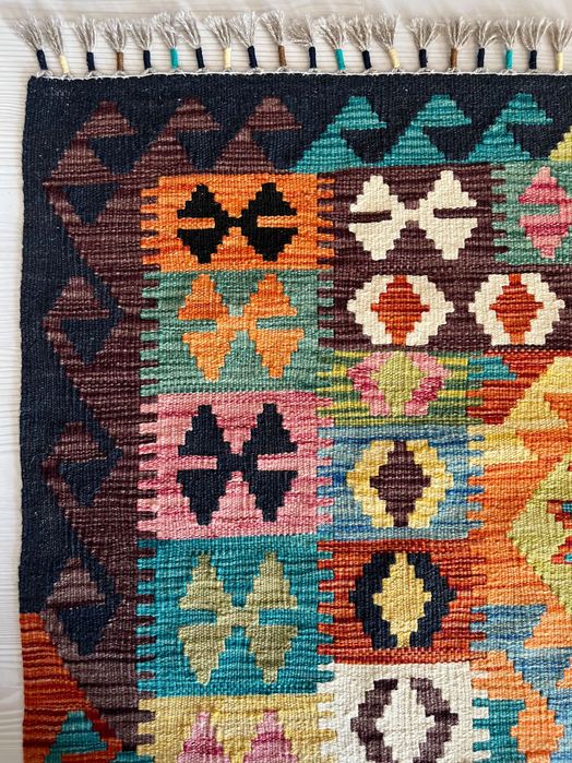 Covor Kilim Afgan autentic, din lână, țesut manual NOU – 196x122 cm