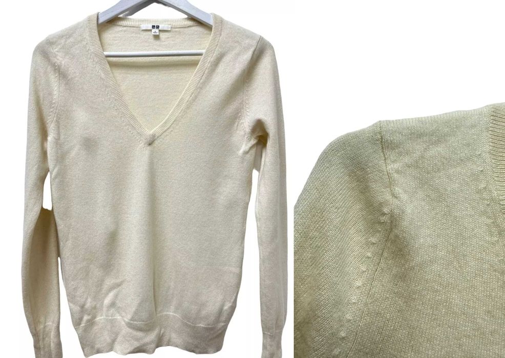 UNIQLO размер S дамски кашмирен пуловер 100% КАШМИР екрю