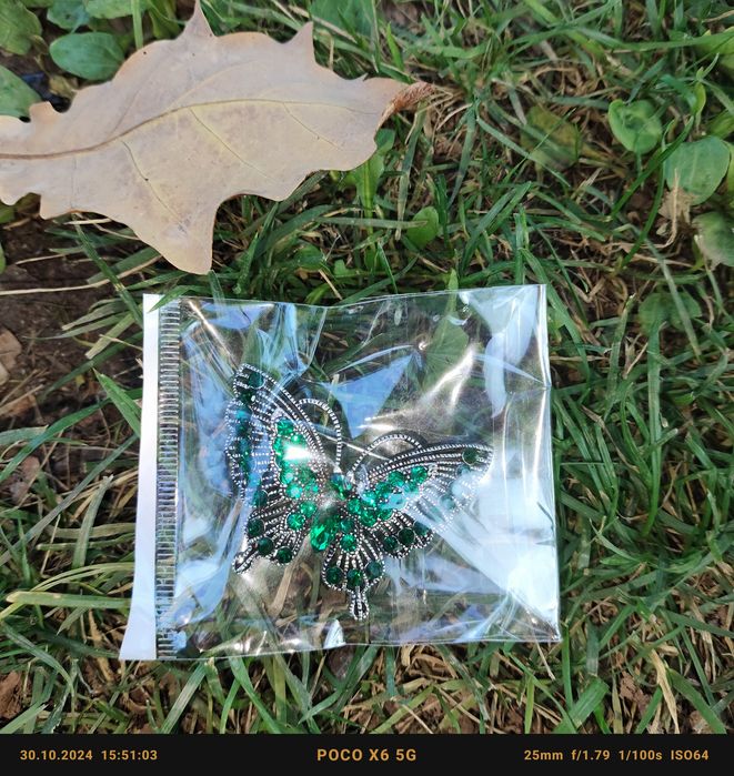 Брошка, зелёная, бабочка, украшение