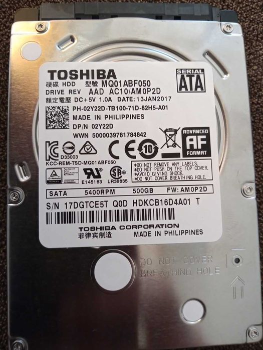 Hard Disk Laptop Toshiba MQ01ABF050, 500GB, 5400 rpm, 8MB, SATA 3