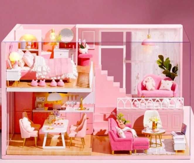 Jucarie cadou Macheta casa papusi, iluminare LED, apartament